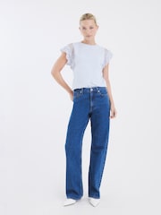 River Island Blue Lace Hybrid Sleeve T-Shirt - Image 1 of 4