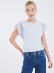 River Island Blue Lace Hybrid Sleeve T-Shirt - Image 2 of 4