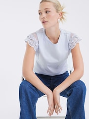 River Island Blue Lace Hybrid Sleeve T-Shirt - Image 3 of 4