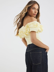 River Island Yellow Ruffle Bardot Top - Image 2 of 5