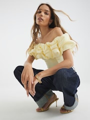 River Island Yellow Ruffle Bardot Top - Image 4 of 5