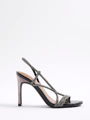 River Island Black Diamante Strappy Heel Sandals - Image 1 of 5
