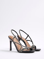River Island Black Diamante Strappy Heel Sandals - Image 2 of 5
