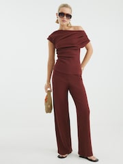 River Island Red Textured Wide Leg Trousers - Image 1 of 4