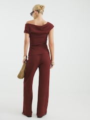 River Island Red Textured Wide Leg Trousers - Image 2 of 4