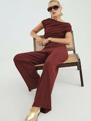 River Island Red Textured Wide Leg Trousers - Image 3 of 4