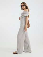 River Island Grey Textured Wide Leg Trousers - Image 2 of 4