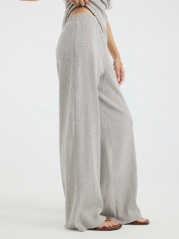 River Island Grey Textured Wide Leg Trousers - Image 4 of 4