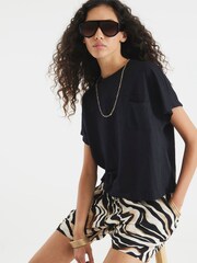 River Island Black Linen Look Pocket T-Shirt - Image 3 of 4