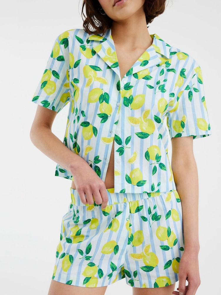 River Island White Lemon Stripe Shirt and Shorts Set - Image 4 of 4