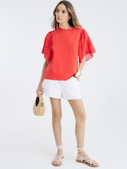 River Island Red Broderie Sleeve T-Shirt - Image 3 of 4