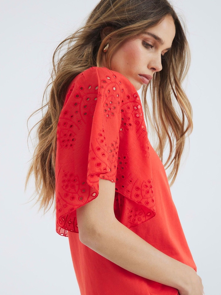 River Island Red Broderie Sleeve T-Shirt - Image 4 of 4