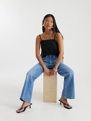 River Island Blue Petite Relaxed Flare High Rise Jeans - Image 1 of 4