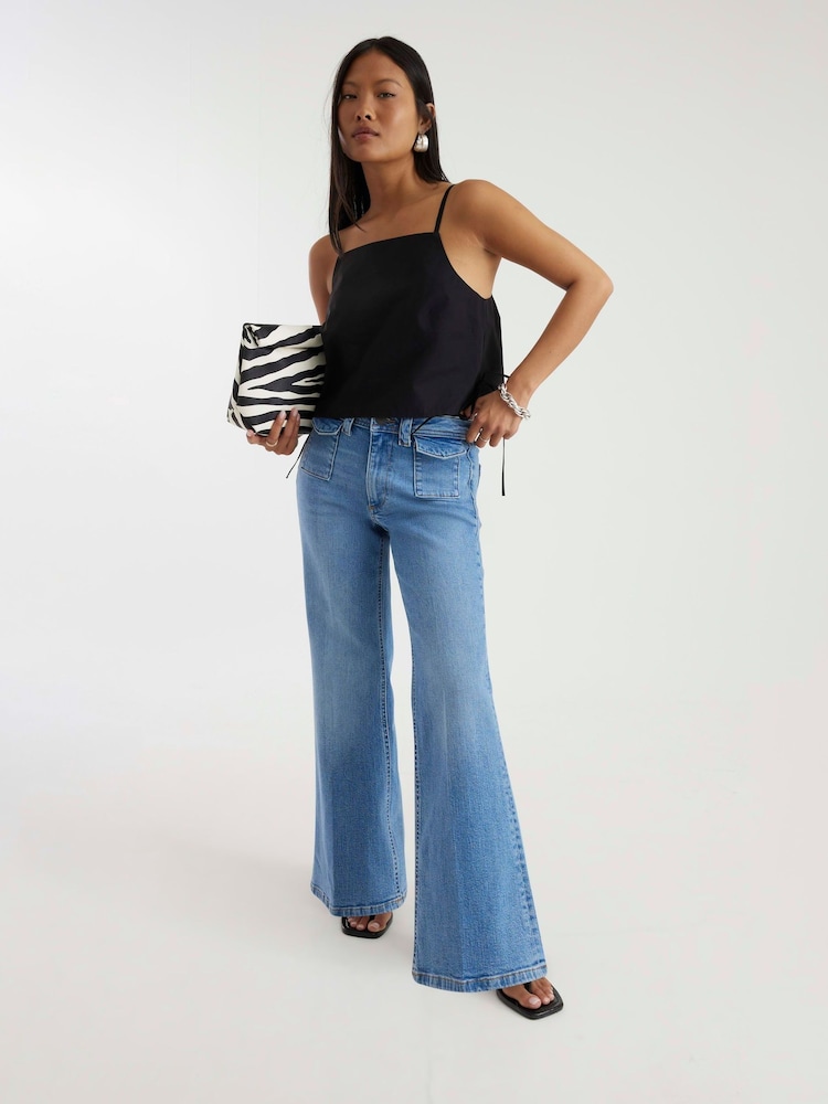 River Island Blue Petite Relaxed Flare High Rise Jeans - Image 2 of 4