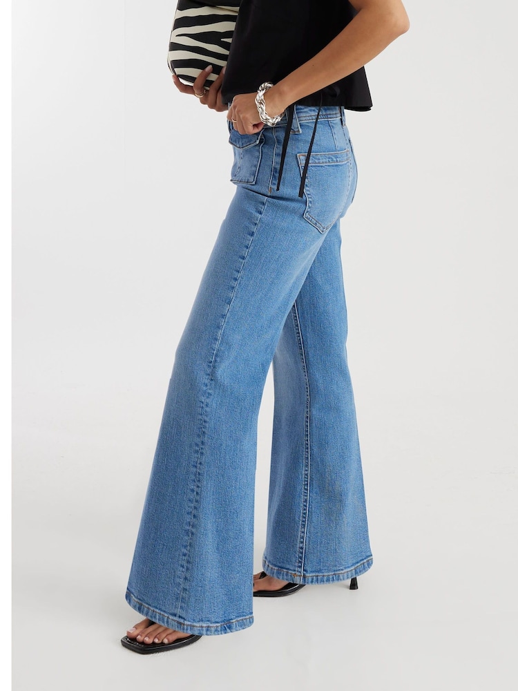 River Island Blue Petite Relaxed Flare High Rise Jeans - Image 4 of 4