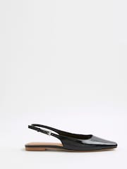 River Island Black Sling Back Chisel Toe Flat Shoes - Image 1 of 5