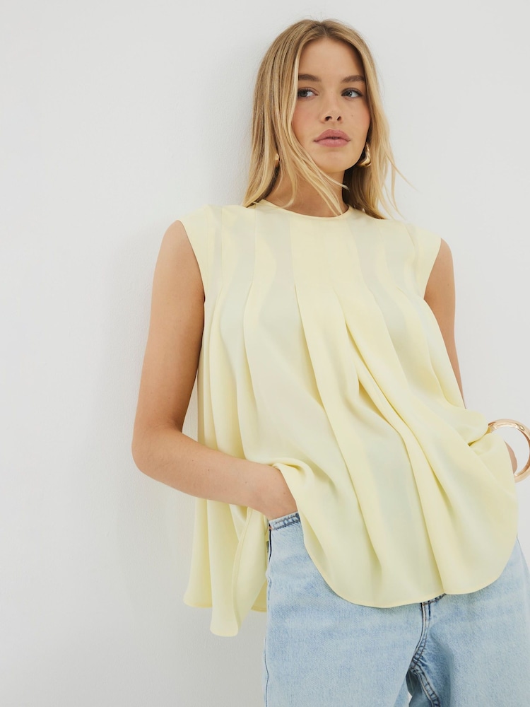 River Island Yellow Pleated Tank Top - Image 1 of 4