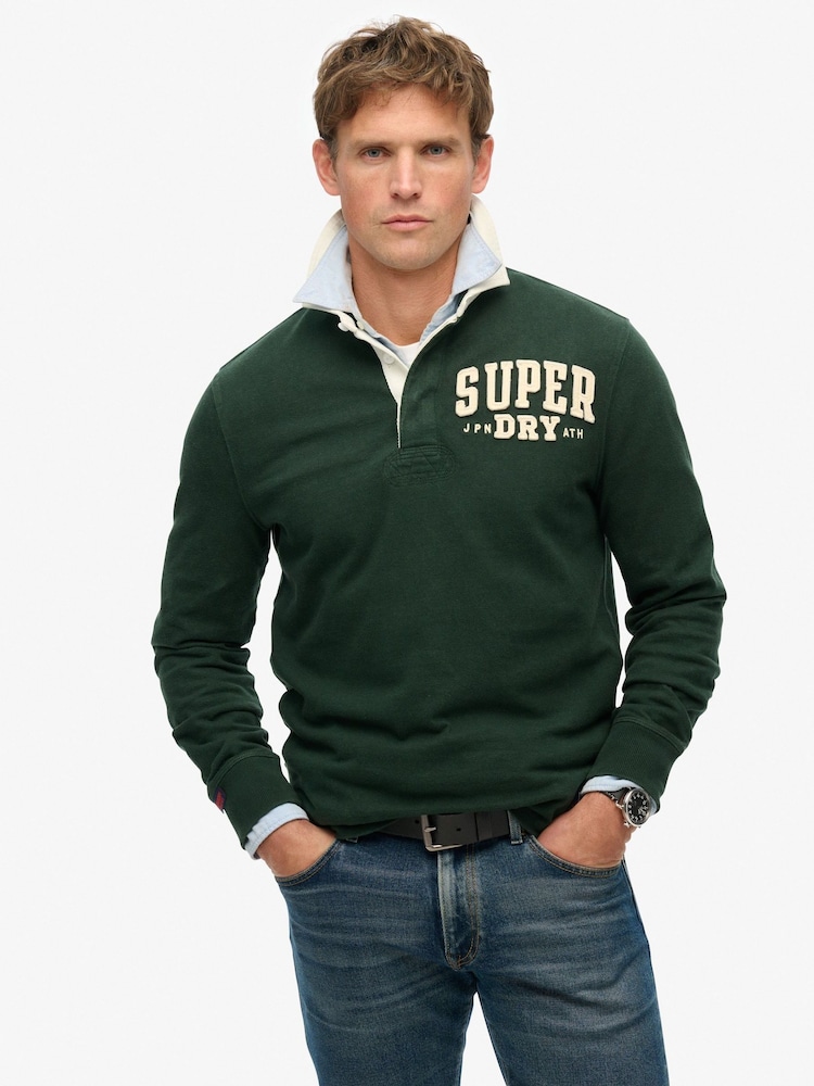 Superdry Green Vintage Athletic Rugby Shirt - Image 1 of 6