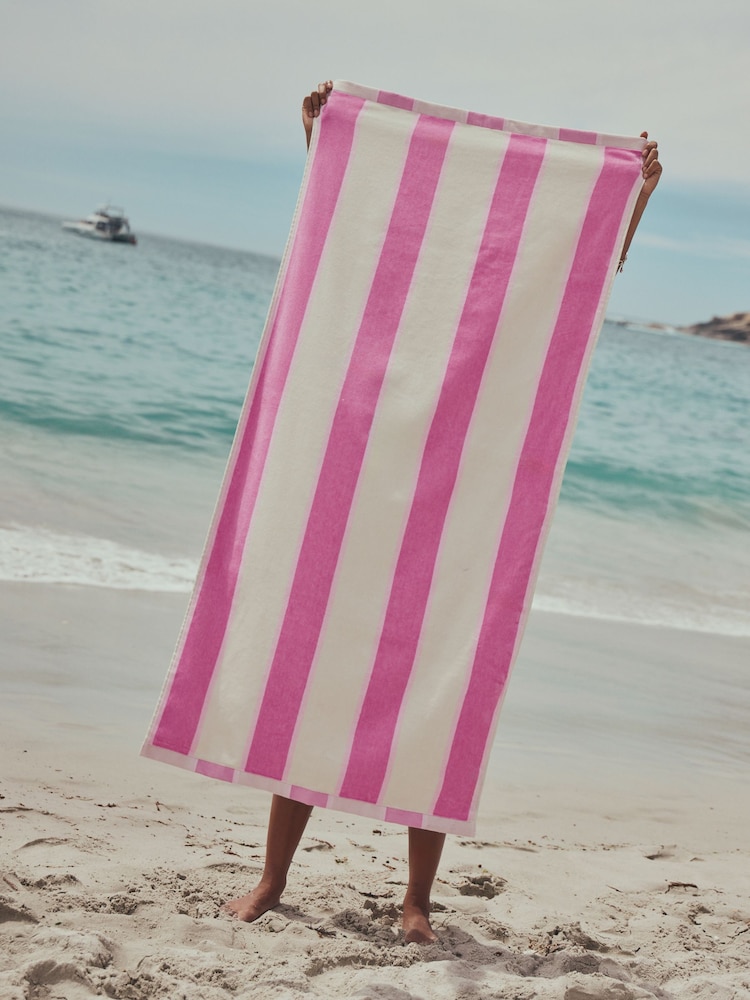 Pink Stripe Beach Towel - Image 1 of 2 Pink Stripe Beach Towel - Image 1 of 2