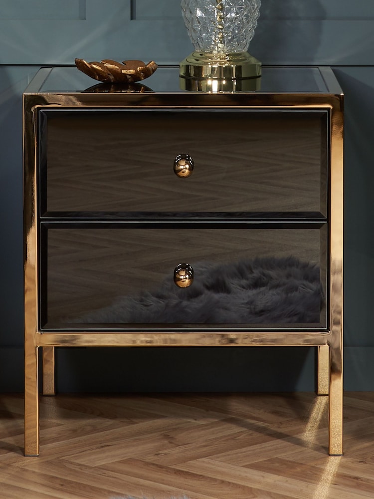 Birlea Black and Gold Fenwick 2 Drawer Bedside Table - Image 1 of 7