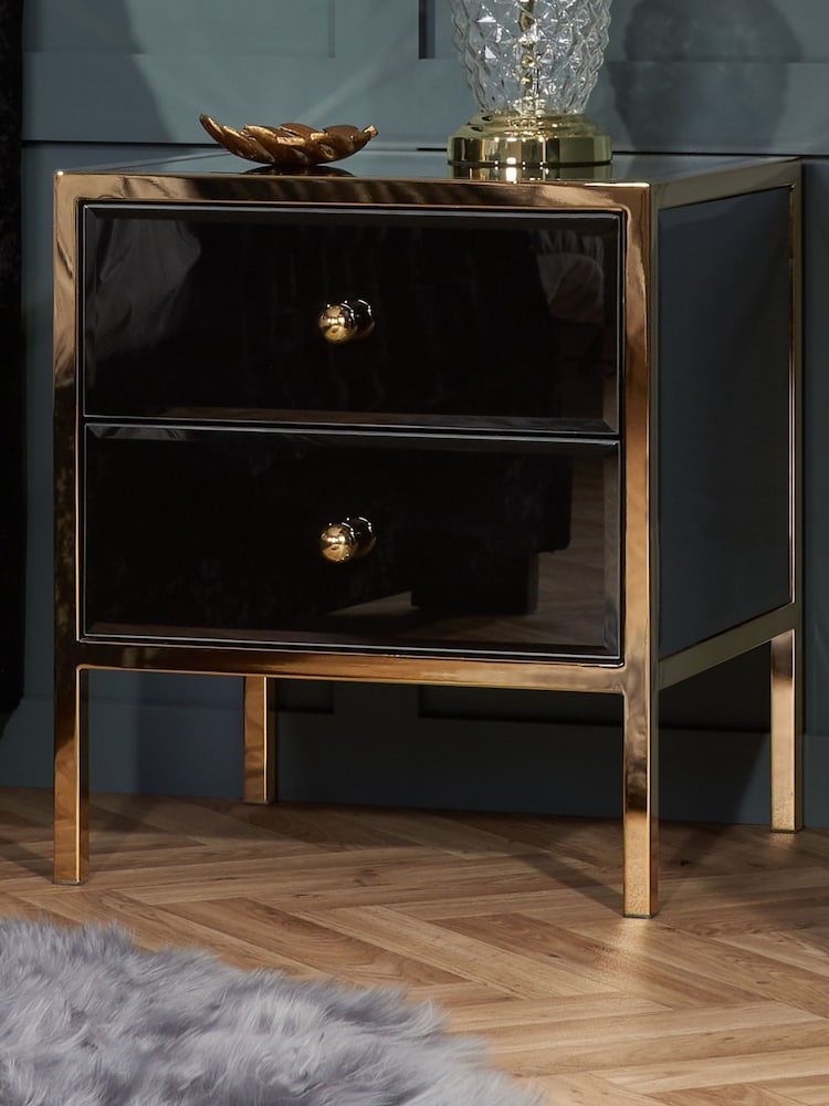 Birlea Black and Gold Fenwick 2 Drawer Bedside Table - Image 2 of 7