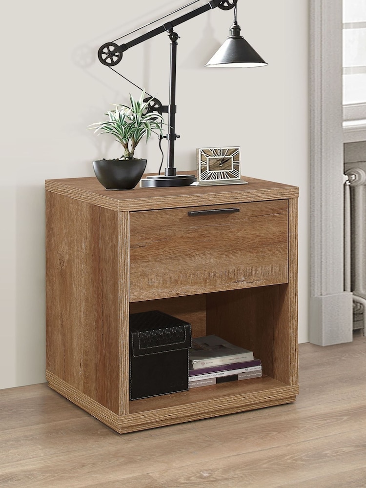 Birlea Rustic Oak Stockwell 1 Drawer Bedside Table - Image 1 of 5
