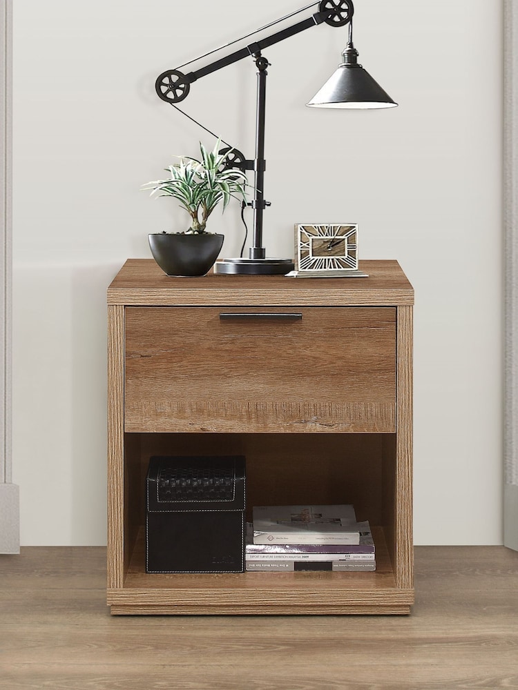 Birlea Rustic Oak Stockwell 1 Drawer Bedside Table - Image 2 of 5
