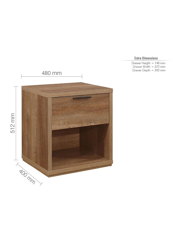 Birlea Rustic Oak Stockwell 1 Drawer Bedside Table - Image 4 of 4