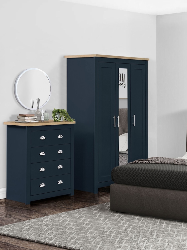 Birlea Navy Blue Oak Highgate 3 Door Mirrored Effect Wardrobe - Image 2 of 3