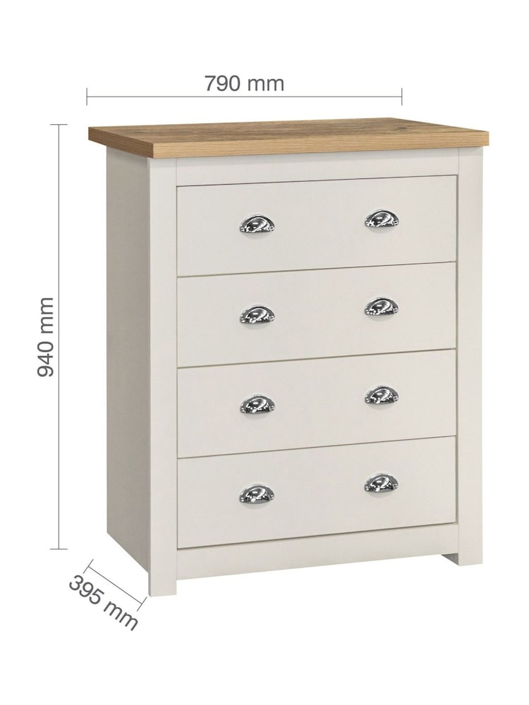 Birlea Cream and Oak Highgate 4 Drawer Effect Chest - Image 7 of 7