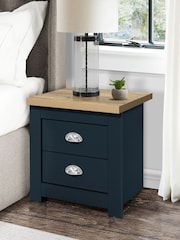 Birlea Navy Blue Oak Highgate 2 Drawer Bedside Table - Image 1 of 3