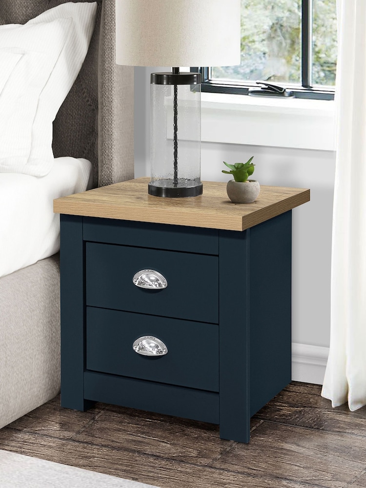 Birlea Navy Blue Oak Highgate 2 Drawer Bedside Table - Image 1 of 3