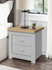 Birlea Grey and Oak Highgate 2 Drawer Bedside Table - Image 1 of 3
