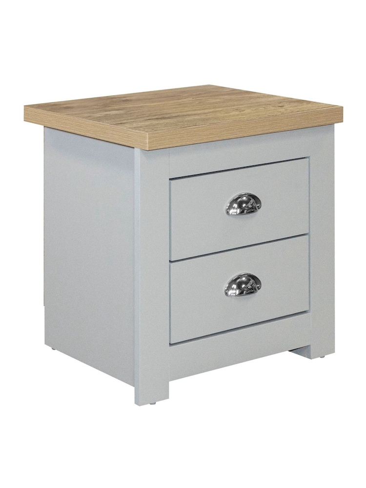 Birlea Grey and Oak Highgate 2 Drawer Bedside Table - Image 3 of 3