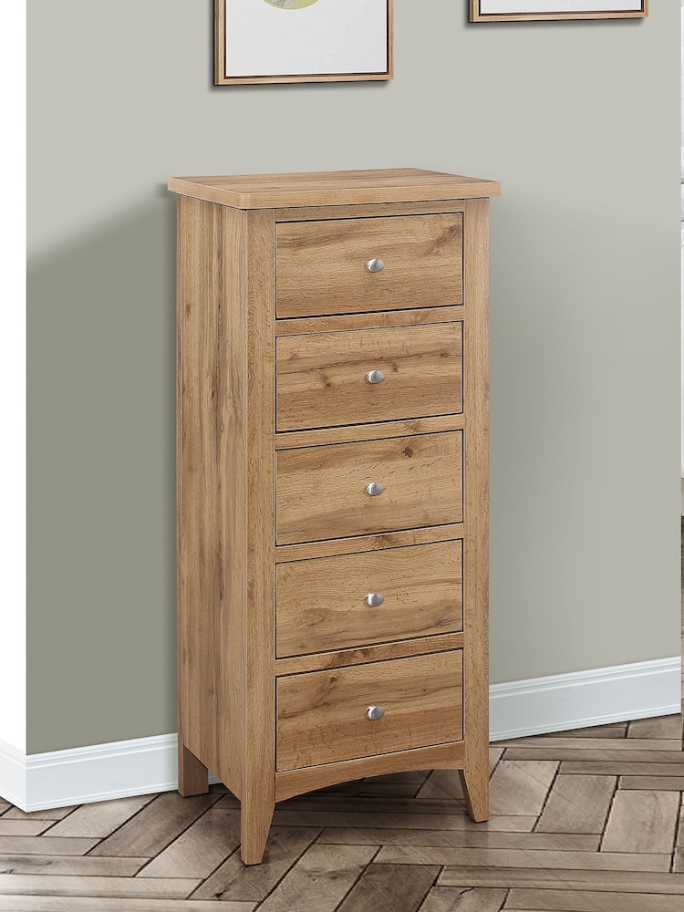 Birlea Oak Hampstead 5 Drawer Tall Chest - Image 1 of 6