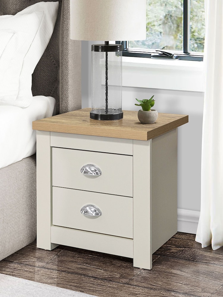 Birlea Cream and Oak Highgate 2 Drawer Bedside Table - Image 1 of 3