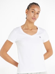 Calvin Klein White Slim V-Neck T-Shirt - Image 1 of 5