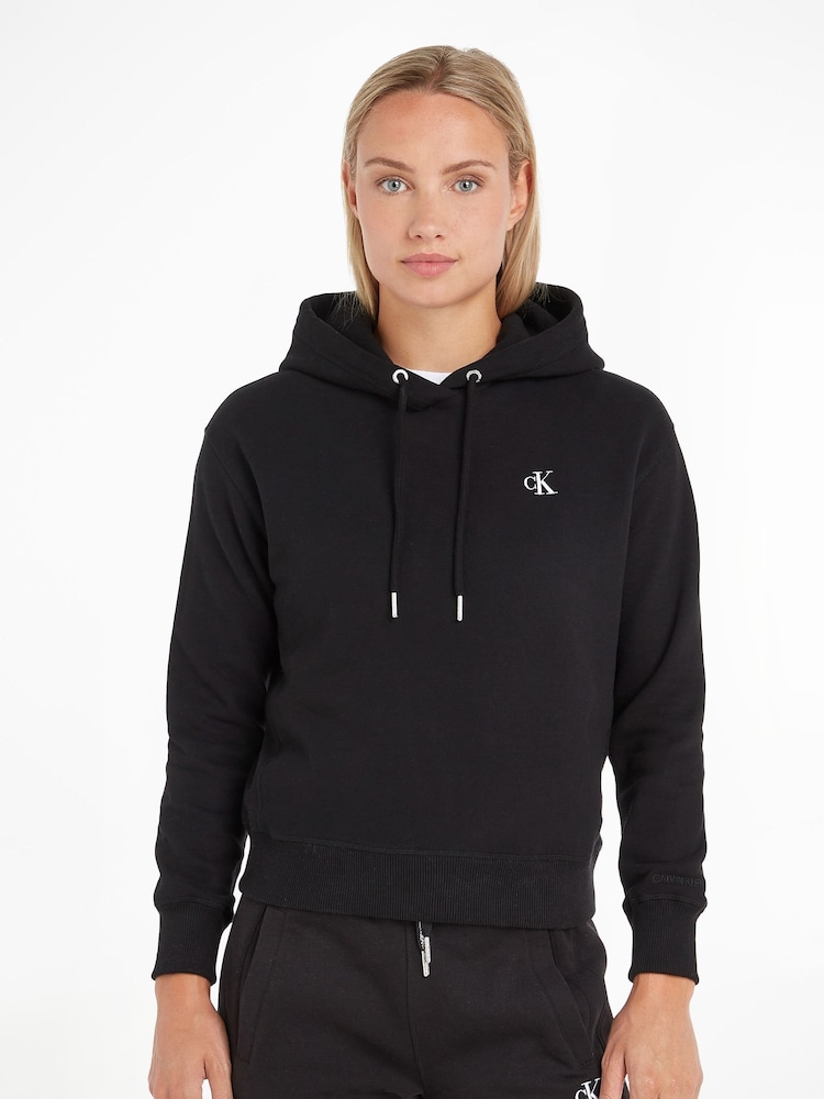 Calvin Klein Black Cotton Blend Fleece Hoodie - Image 1 of 4