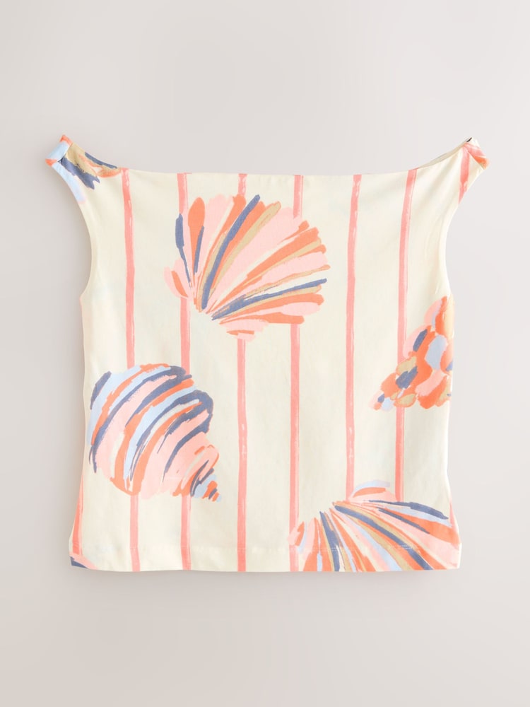 Blue/Cream Shell Print - Vest z odprtim vratom - Slika 1 iz 3