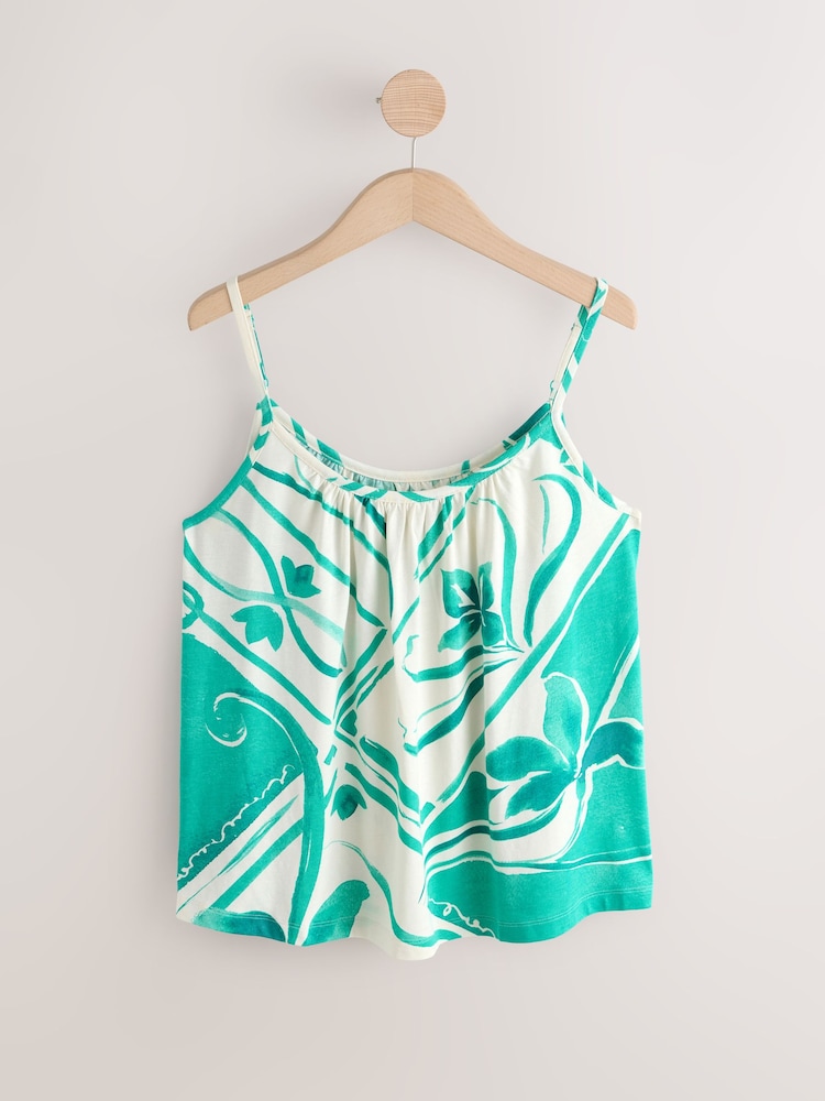 Teal/Ecru Floral Print Flowy Strappy TENCEL™ Modal Blend Vest Top - Image 1 of 3 Teal/Ecru Floral Print Flowy Strappy TENCEL™ Modal Blend Vest Top - Image 1 of 3