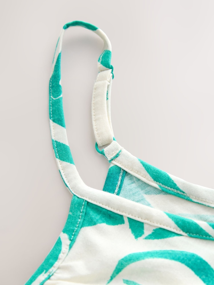 Teal/Ecru Floral Print Flowy Strappy TENCEL™ Modal Blend Vest Top - Image 2 of 3 Teal/Ecru Floral Print Flowy Strappy TENCEL™ Modal Blend Vest Top - Image 2 of 3