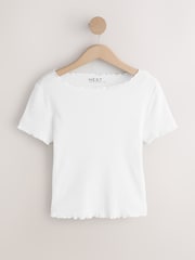 أبيض - تي شيرت بكم قصير بنقوش مخرمة - صورة 5 من 7