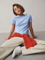 Blue Floral Pointelle Short Sleeve T-Shirt - Image 1 of 7