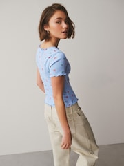Blue Floral Pointelle Short Sleeve T-Shirt - Image 2 of 7