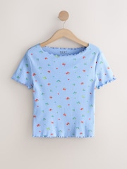 Blue Floral Pointelle Short Sleeve T-Shirt - Image 5 of 7