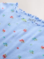 Blue Floral Pointelle Short Sleeve T-Shirt - Image 6 of 7