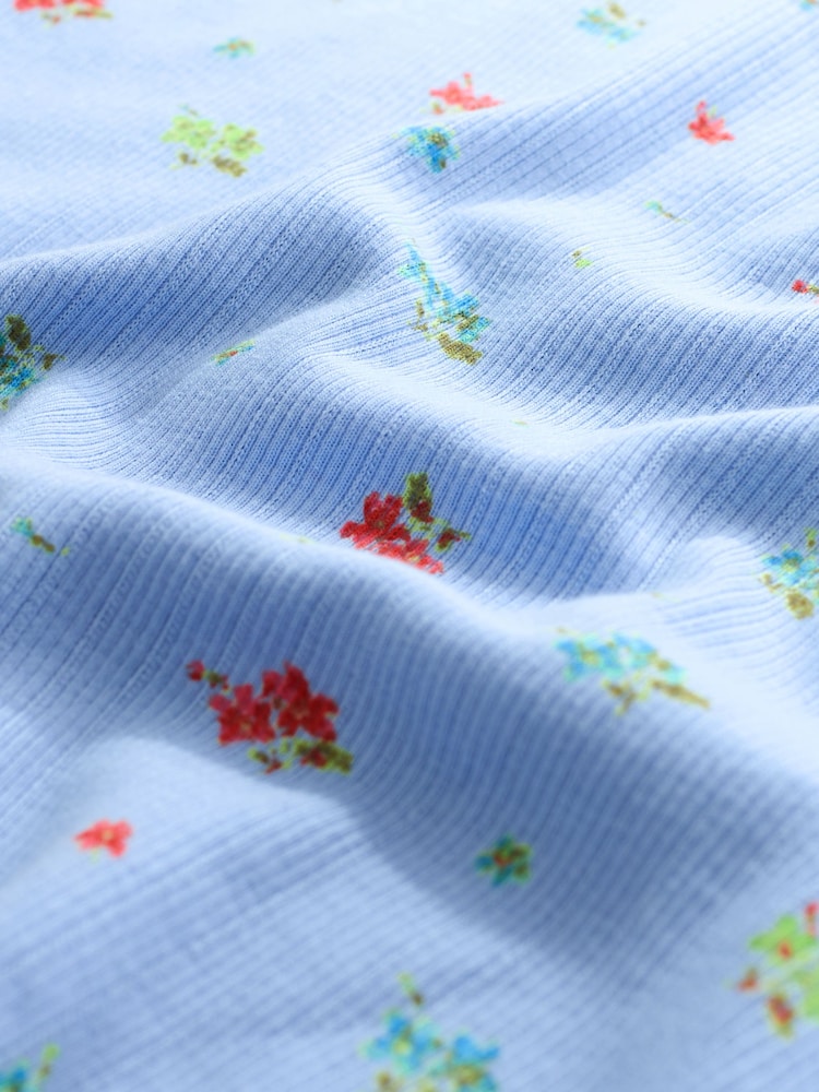 Blue Floral Pointelle Short Sleeve T-Shirt - Image 7 of 7