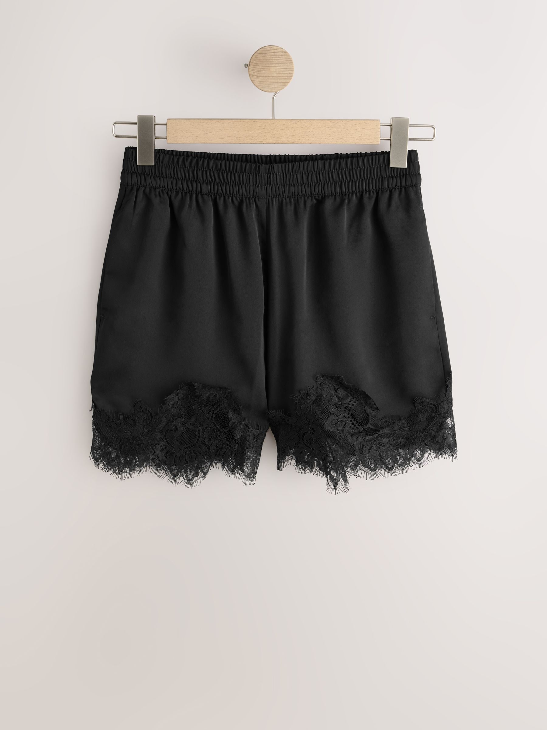 Buy Black Satin Shorts With Lace Trim from Next Canada