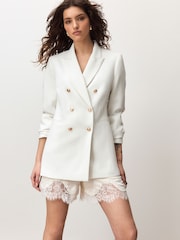 香檳金色 - Satin Shorts With Lace Trim - 圖片 1，共 3