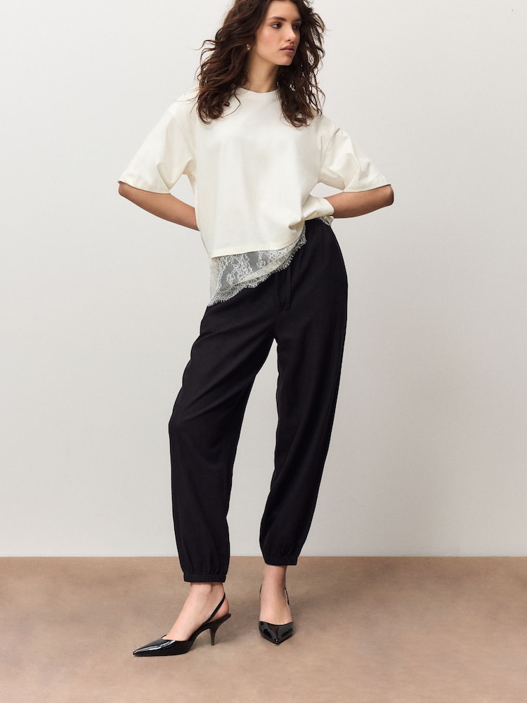 Black Linen Blend Balloon Leg Trousers - Image 2 of 8